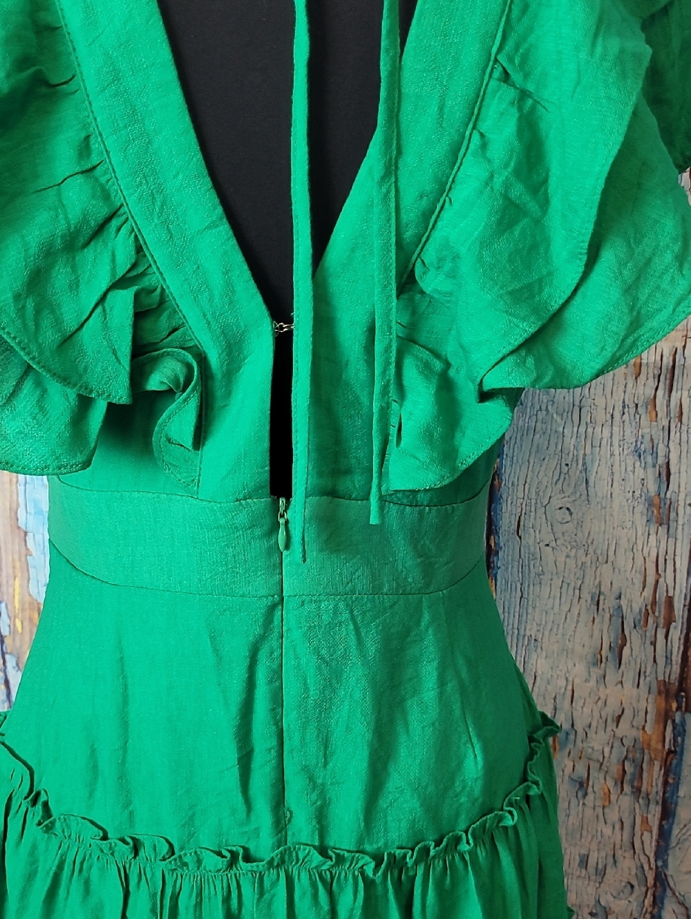 Green Ruffle V-Neck Mini Dress - Picture 6 of 9